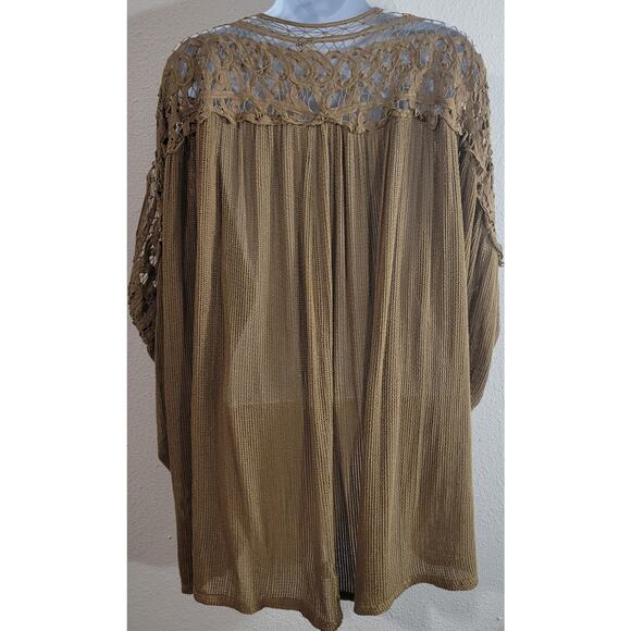 By Bke Brown Gold Draped Open Front Knit Cardigan One Size Crochet Shoulder Boho - Picture 4 of 6